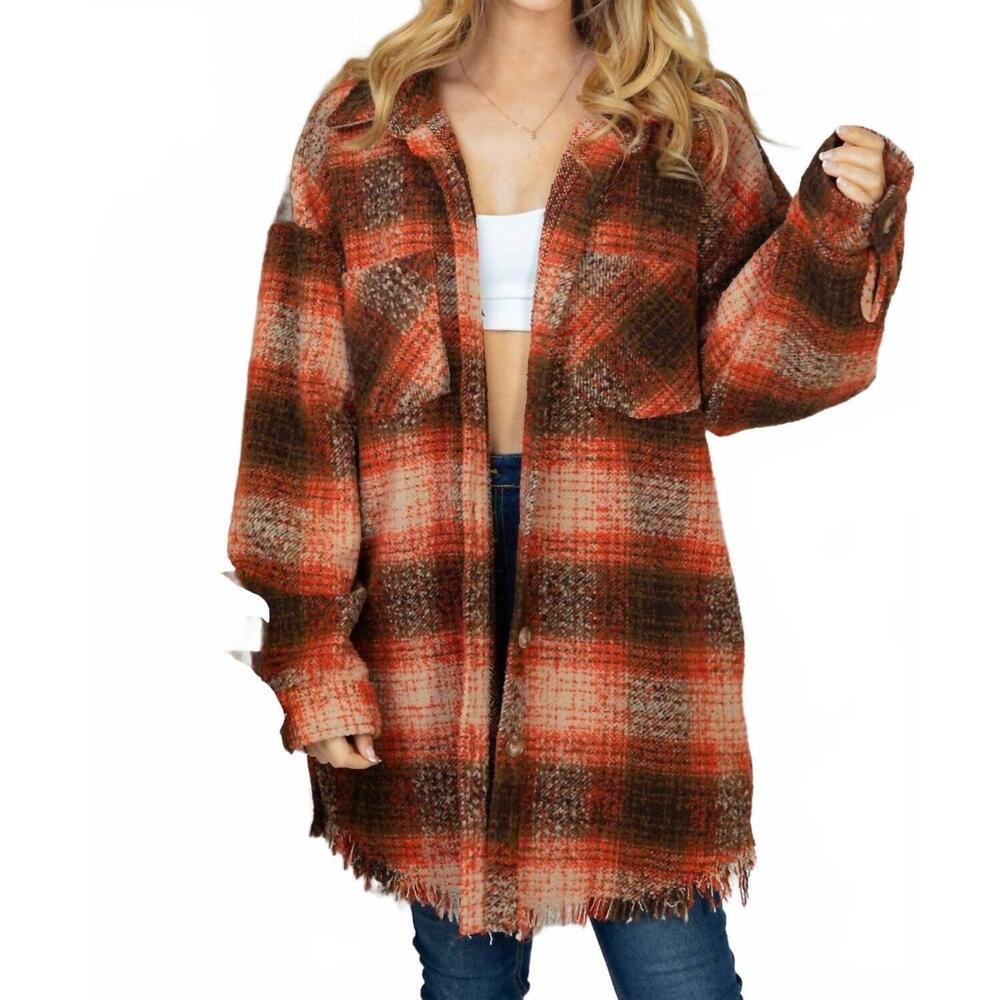 NEW WHITE BIRCH white birch plaid jacket in brown multi